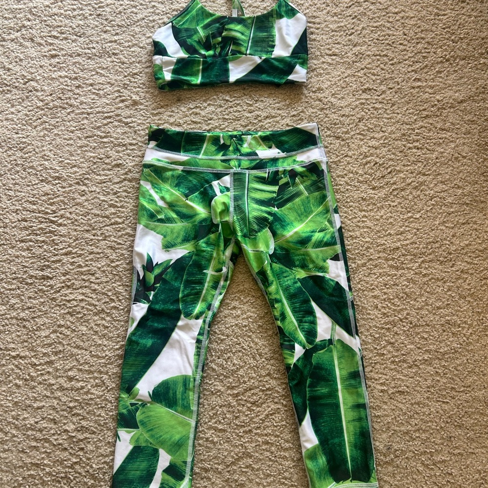 Stone fox athleisure set banana palm green leaf print medium